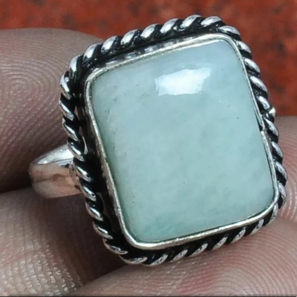 Genuine Amazonite & Sterling Silver Handcrafted Ring Size 8 - Picture 1 of 1